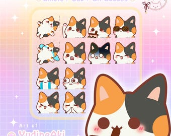 Calico Cat Set (12 Emotes) - Twitch / YouTube / Sub / Bits Badges / Vtuber / Live Stream
