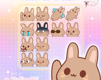 Brown Rabbit Set (12 Emotes) - Twitch / YouTube / Sub / Bits Badges / Vtuber / Live Stream