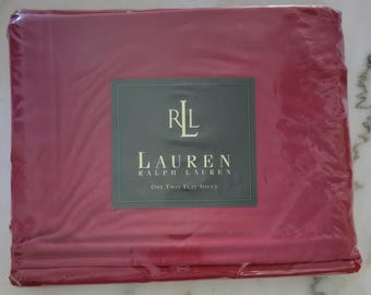Vintage NOS Lauren Ralph Lauren "Barn Red" Twin Size Flat Sheet [#1586]