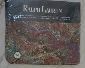NOS Vintage Ralph Lauren Twin Size Deep Fitted "Emerson" Sheet w/ Paisley Design [#1503]