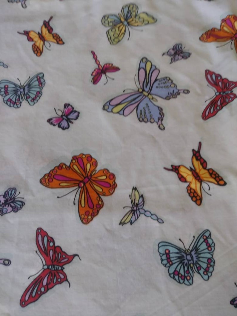 Vintage Twin Size Flat Sheet With Light Blue Background and Colorful Butterflies