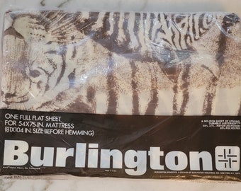 NOS Vintage Flat Sheet With Zebra/Safari Design by Burlington - Full Size [896]