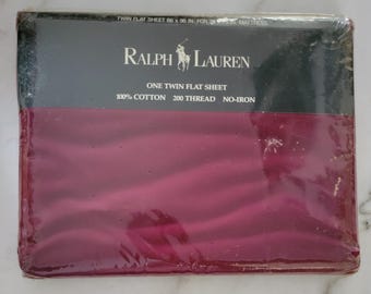 NOS Vintage Polo Ralph Lauren Maroon/Burgundy Flat Sheet - Twin Size [#1479]