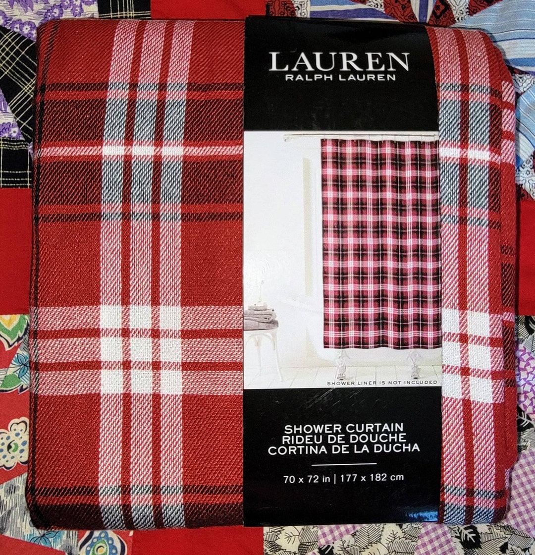 NEW Lauren Ralph Lauren Shower Curtain. Farmhouse Red, White and Black