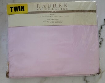 NOS Vintage Lauren Ralph Lauren Huntley Pale Pink Flat Sheet - Twin Size - NEVER USED [#1471]