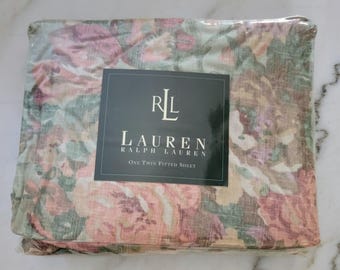 RARE - NOS Vintage Lauren Ralph Lauren "Squire's Path" Fitted Sheet - Twin Size [#1592]
