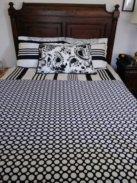 Pottery Barn Black Flat Sheet With White Circles Etsy