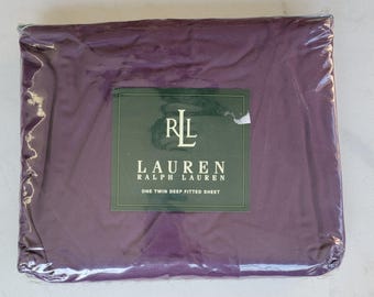 NOS Vintage Lauren Ralph Lauren Concord [Purple] Deep Fitted Sheet - Twin Size [#1606]