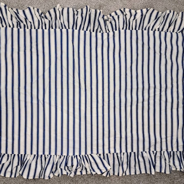 Polo Ralph Lauren Blue & Ivory Ticking Stripe Pillow Sham With Ruffles - King Size