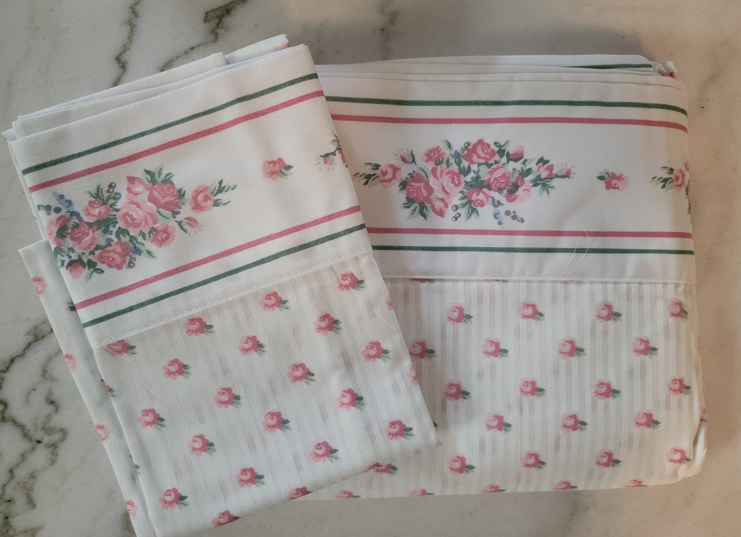 NOS - Sweet Vintage Flat Sheet W/single Case Featuring Stripes and