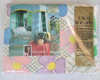 NOS Vintage Utica Fine Arts "Jessica's Quilt"  Flat Sheet - Twin Size [#1459]