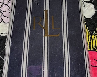 NOS - Lauren Ralph Lauren Navy Blue and Cream Colored Striped Pillow Sham - King Size