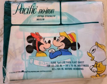 NOS Vintage Mickey and Minnie Mouse Flat Sheet - Twin Size [#925]