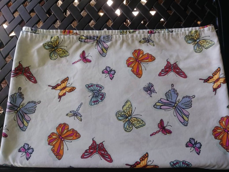 Vintage Twin Size Flat Sheet With Light Blue Background and Colorful Butterflies