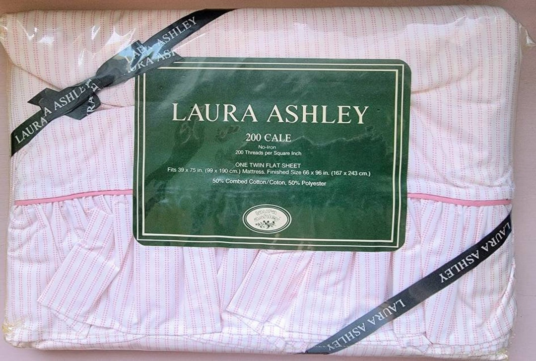 NOS Vintage Laura Ashley Pink and White Ticking Striped Twin Flat Sheet W/ruffles Etsy