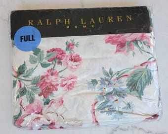 NOS - Vintage Ralph Lauren "Lorraine" Flat Sheet w/Country Cottage Floral Pattern - Full Size [#1541]
