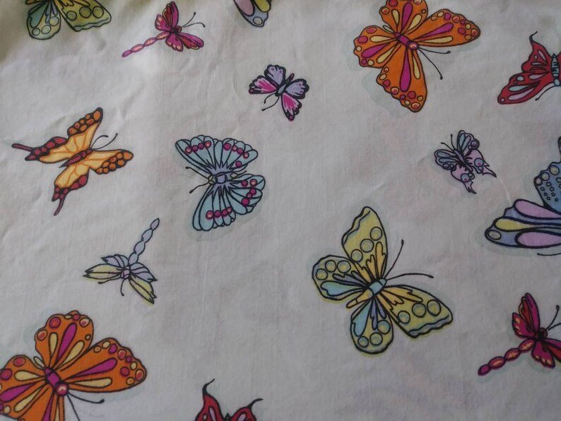 Vintage Twin Size Flat Sheet With Light Blue Background and Colorful Butterflies
