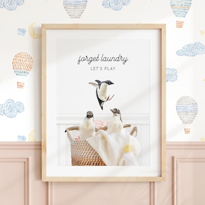 Penguin Laundry Room Art Print: Playful Animal Wall Decor