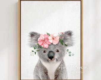 Koala Flower Crown Print: Nursery Woodland Animal Art by Amy Peterson