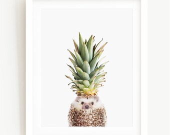 Hedgehog Pineapple Art Print, Pineapple Hedgehog, Funny Animal Art, Unframed Animal Art Print by Amy Peterson