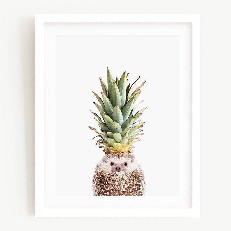 Hedgehog Pineapple Art Print, Pineapple Hedgehog, Funny Animal Art, Unframed Animal Art Print by Amy Peterson image 1