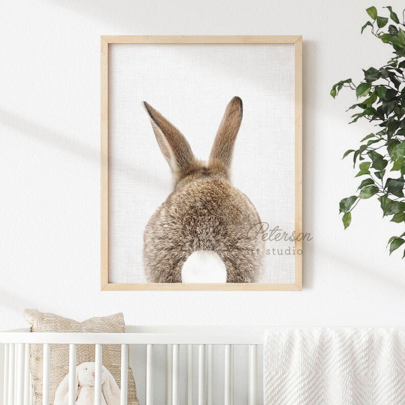 Bunny Art Prints Set: Front & Back, Woodland Nursery Decor, Nursery Art Print Set of 2, Unframed image 7