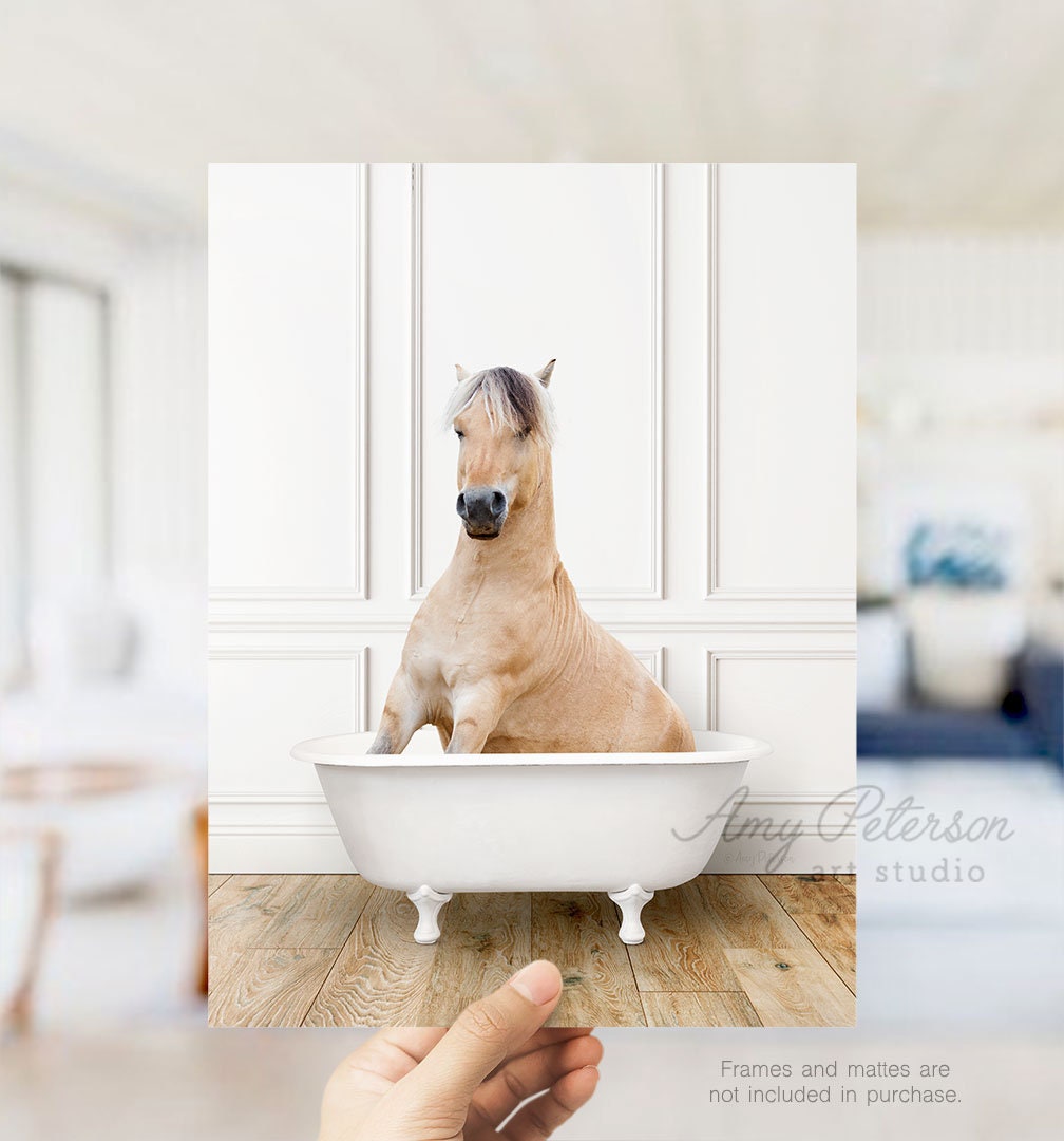 Horse in Bathtub Taking a Bath Horse Sitting Bathing Whimsy Etsy