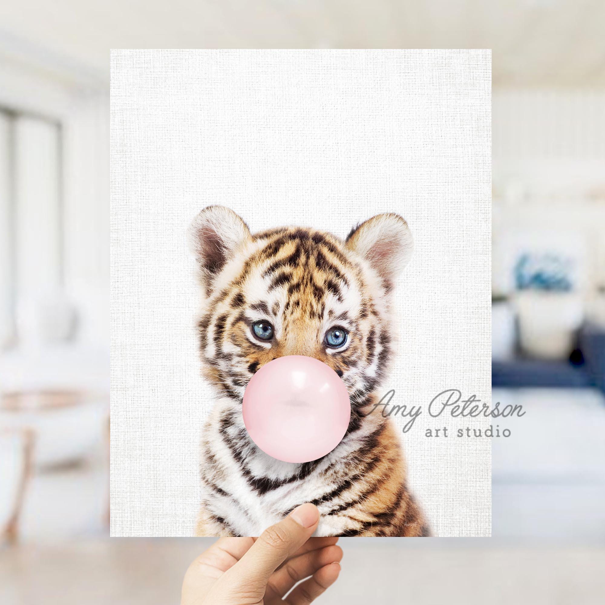 Baby Tiger Cub Blowing Bubble Gum, Baby Tiger Safari Animal 