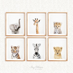 Set of 6 Baby Safari Animals for Nursery Animal Wall Art, Nursery Decor, Baby Animal Art, Unframed Animal Art Print by Amy Peterson