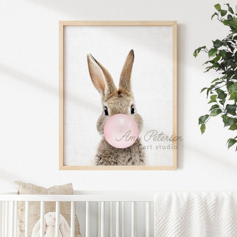 Bunny Art Prints Set: Front & Back, Woodland Nursery Decor, Nursery Art Print Set of 2, Unframed image 5