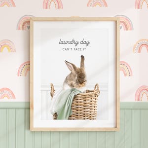 Bashful Bunny Laundry Day Art Print: Whimsical Animal Wall Decor