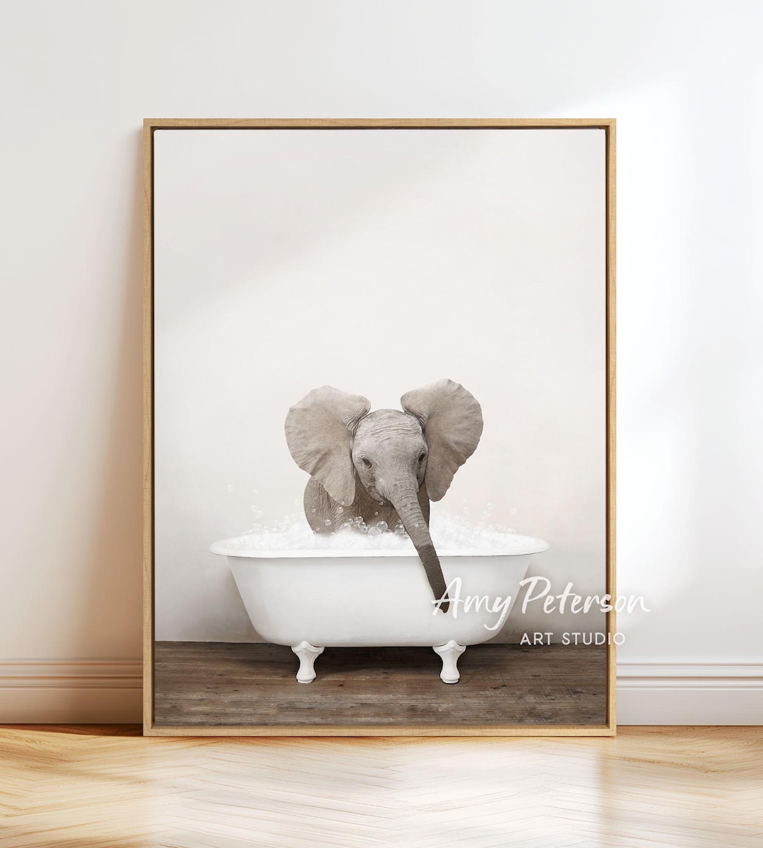 Baby Elephant No4 in Bathtub Art Print: Rustic Bathroom Wall Decor - Etsy