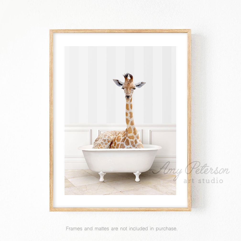 Giraffe in a Bathtub Giraffe Bathing WH Giraffe Taking Bath | Etsy