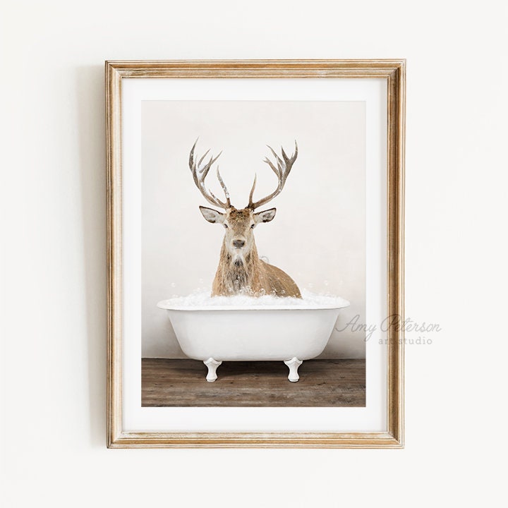 Deer in a Vintage Bathtub Rustic Bath Style Deer in Tub Etsy