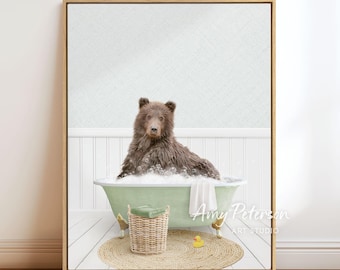 Bear in Bathtub Art Print: Cottagecore Bathroom Wall Decor