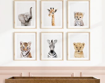 Baby Safari Animal Prints: Nursery Wall Art, Nursery Art Print Set of 6, Unframed