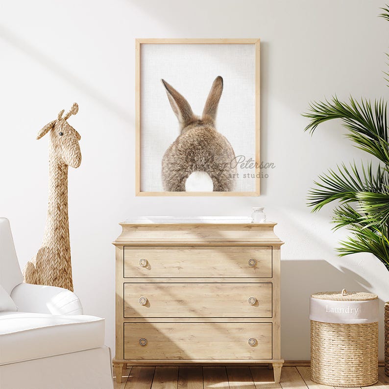 Bunny Art Prints Set: Front & Back, Woodland Nursery Decor, Nursery Art Print Set of 2, Unframed image 6