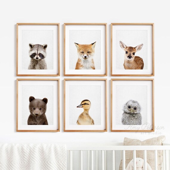 Woodland Animal Print Set Nursery Decor Ready To Frame