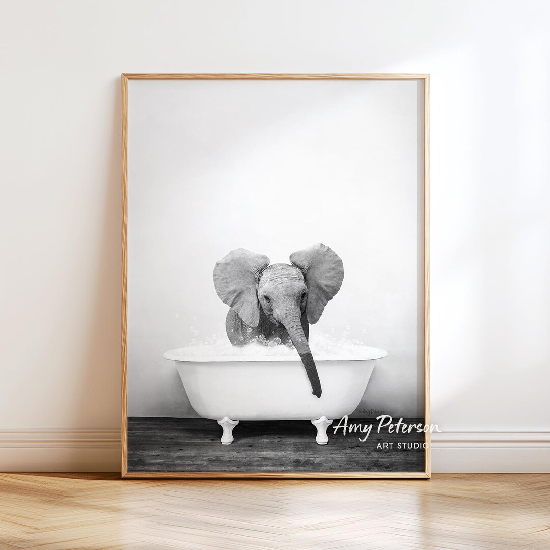 Baby Elephant No4 in Bathtub Art Print: Rustic Bathroom Decor by Amy ...