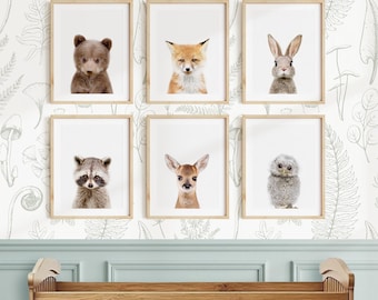 Woodland Animal Nursery Art Prints: Set of 6 Unframed Prints, Nursery Art Print Set of 6, Unframed