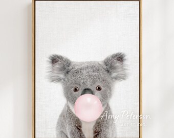 Baby Koala Bubble Gum Print: Woodland Nursery Animal Art