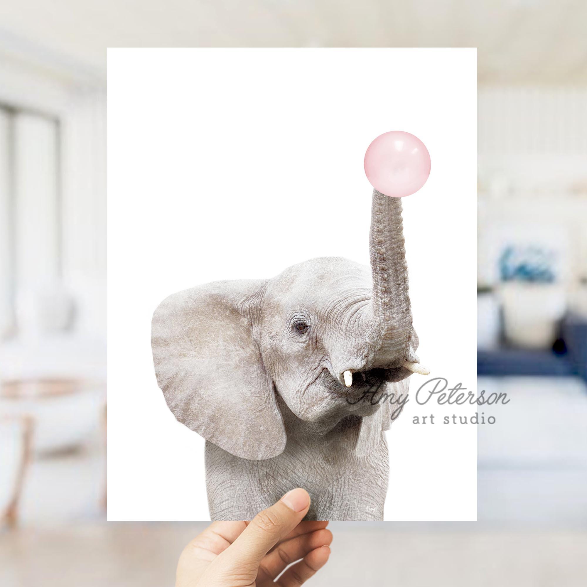 Baby Elephant Blowing Bubble Gum, Elephant Safari Animal Nursery 