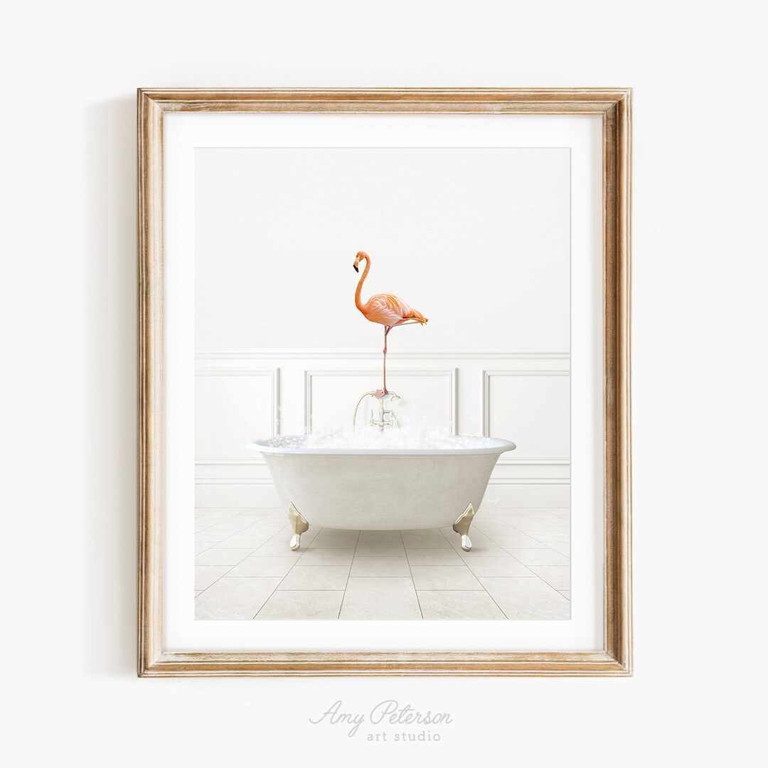 Flamingo in a Vintage Bathtub Neutral Bath Style Flamingo in Etsy