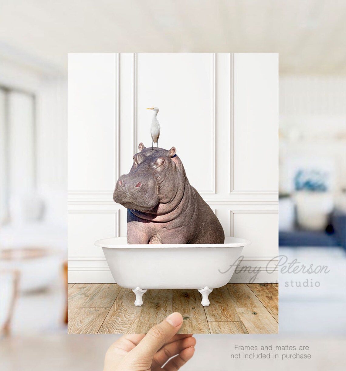 Hippo in a Vintage Bathtub Hippo Taking a Bath Hippo in Tub | Etsy