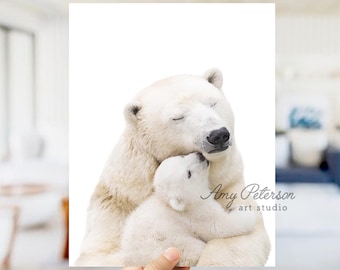 Mother and Baby Polar Bear Art Print, Baby Polar Bear Cub