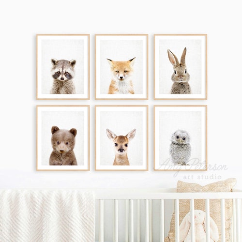 Woodland Baby Animals Nursery Decor Forest Animal Mural Art Etsy