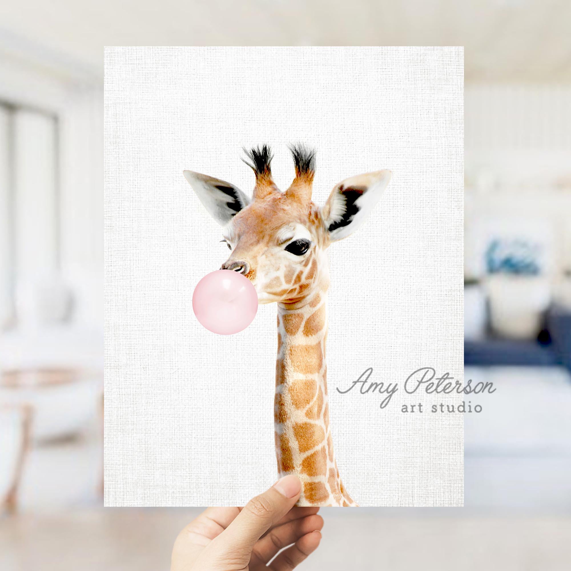 Baby Giraffe Blowing Bubble Gum, Giraffe Safari Animal Nursery Decor, Baby  Animal Wall Art by Amy Peterson - Etsy