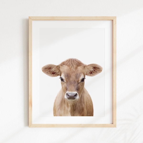 Baby Brown Cow, Nursery Farm Animal Nursery Decor, Baby Animal Wall Art by Amy Peterson