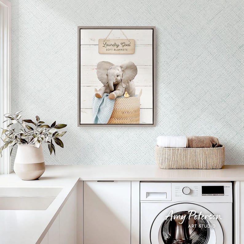Baby Elephant Laundry Goal Art Print: Nursery Animal Wall Decor - Etsy
