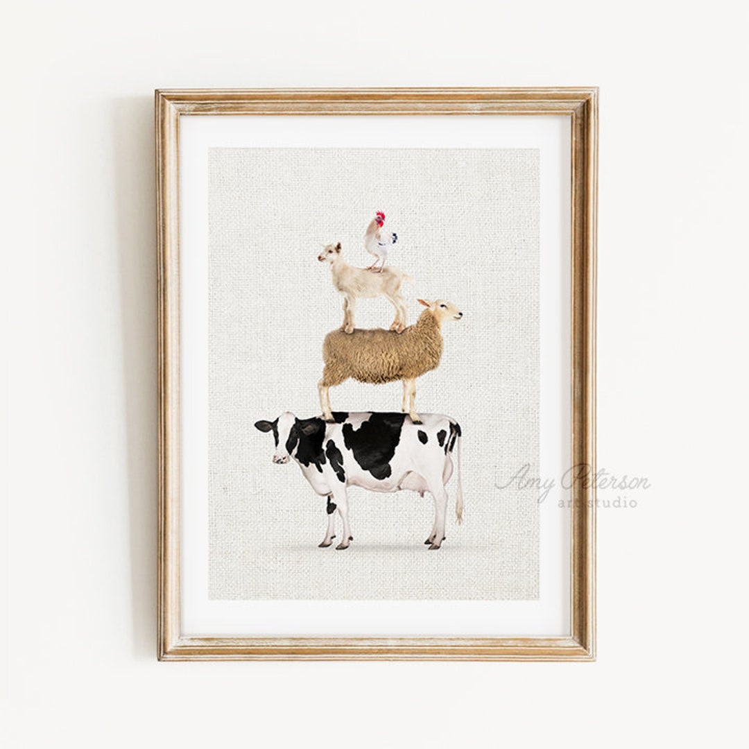 Stacked Farm Animals Rustic Farm Animal Art Print Farm - Etsy